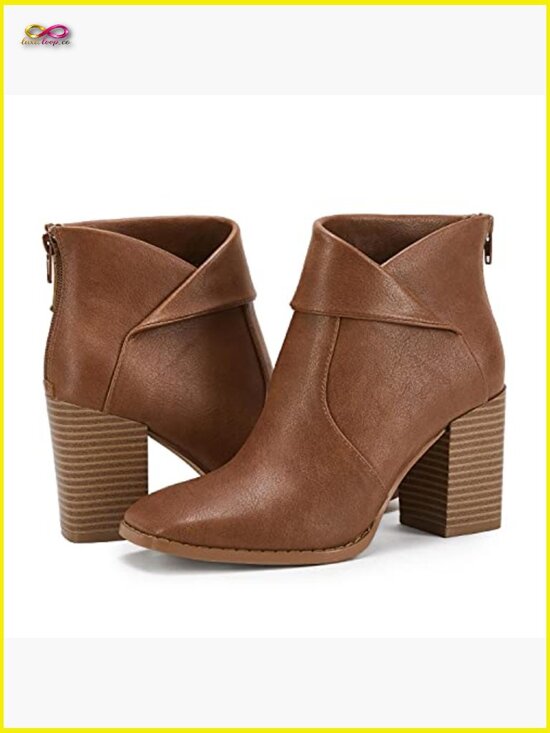 Square Toe Ankle Boots Chunky Stacked Heels Slip On Zipper Booties main image 2
